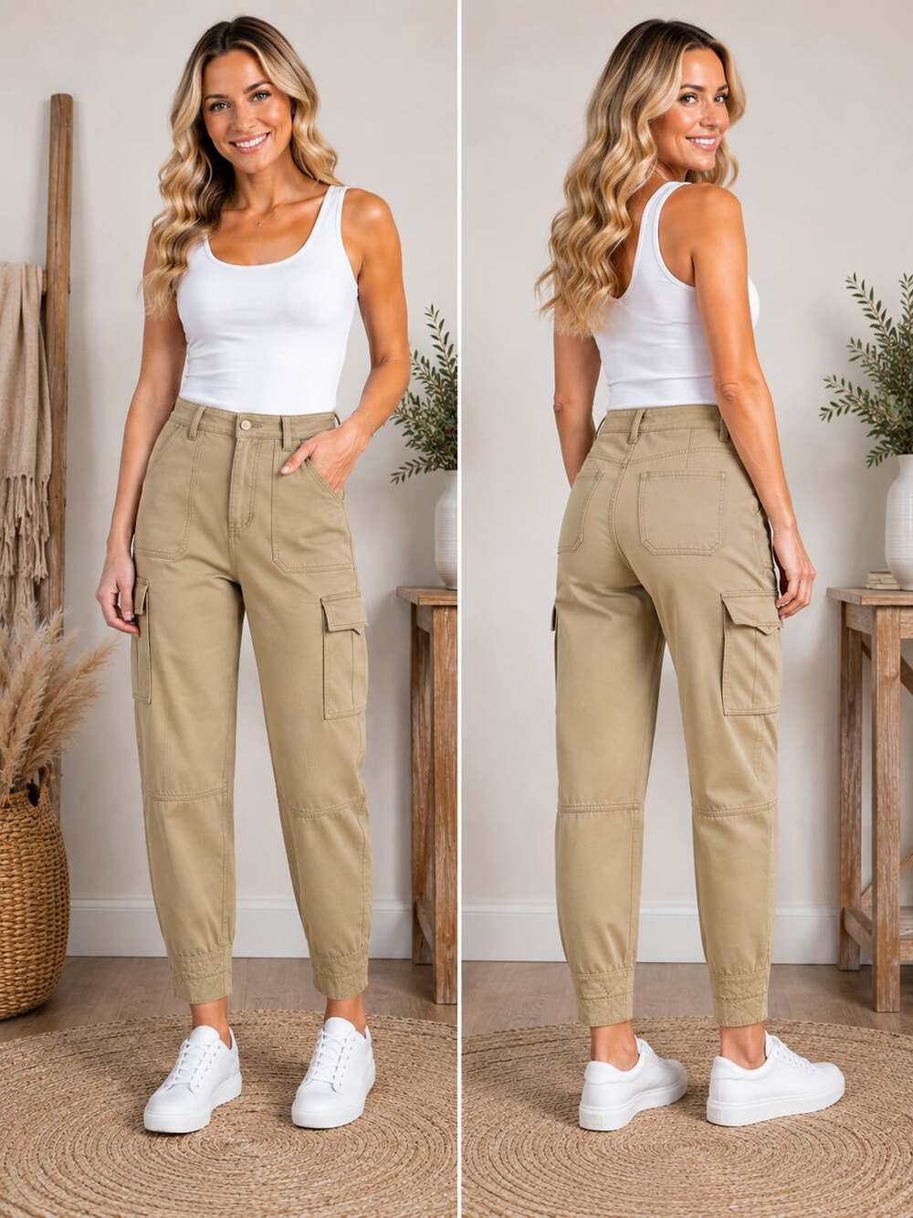 Banana Republic Utility Cargo Pants Womens 4L Tan High Rise Tapered Stretch